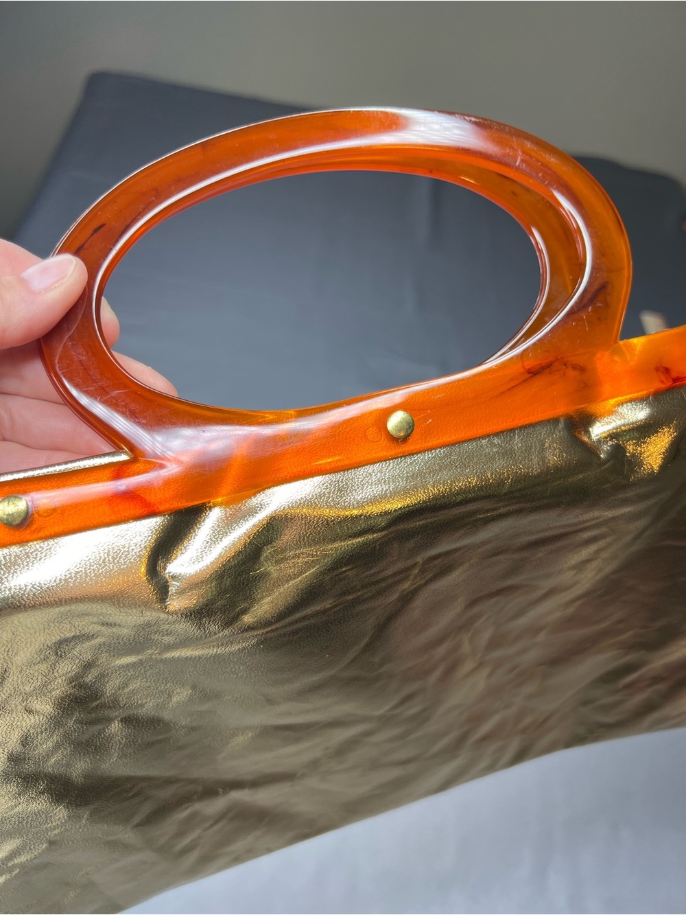 Vintage 1960s Merco Gold Metallic Folding Handbag | Lucite Tortoise Handle | Mod
